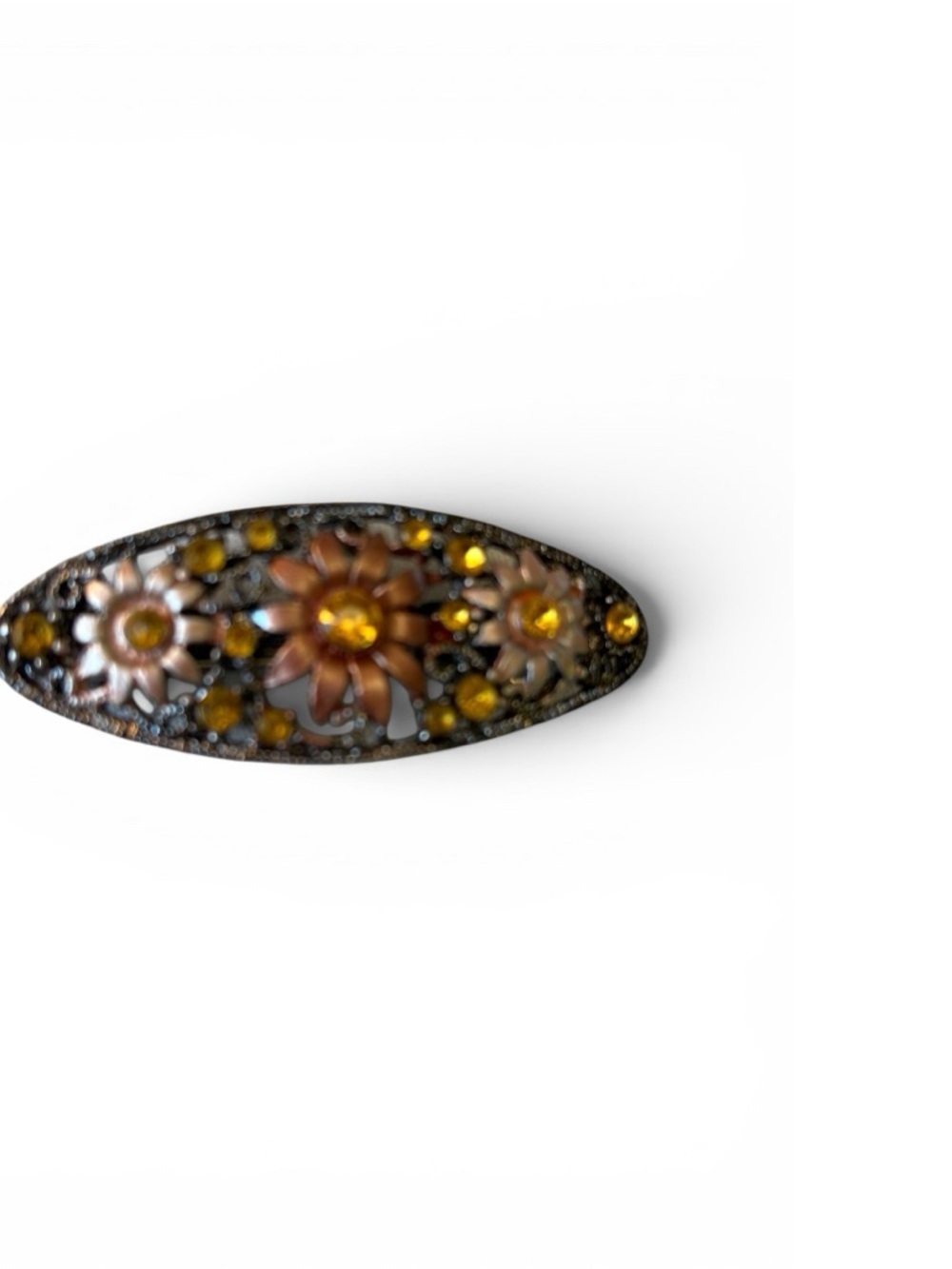 Vintage Floral Amber Crystal Barrette Hair Clip - Women Jewelry.
